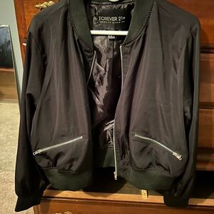 Forever 21 Men's Dark Bomber Jacket with Zipper Accents